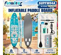 Ensemble de planche de stand-up paddle gonflable Funwater, avec planche antidérapante en EVA, support pour caméra et 3 ailerons, planche de surf polyvalente pour la pratique du surf, des excursions, S