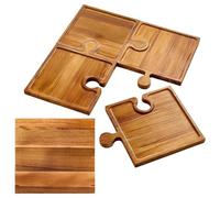 Ensemble De Planches À Charcuterie - Bois 46x46x1,2 Cm | Plateau Puzzle 4 Pièces Avec Poignée, Plateau De Service Alimentaire | Planche À Fromage De Cuisine En Bois, Pour Apéritif, Appartement Familia
