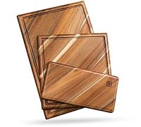 Ensemble de planches à découper Chorus en bois avec rainure à liquides (3 pièces) - Planches de cuisine en acacia, pour découper la viande, les légumes, le fromage - 100% bois naturel