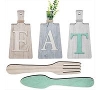 Ensemble de planches à découper et panneaux décoratifs « Mangez », à suspendre, comprenant fourchette et cuillère de cuisine.