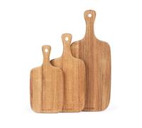 Ensemble de planches à découper Salter 3 pièces - 30/35/45cm, Crochet de suspension pour un rangement facile, Acacia FSC 100%, Fini huilé, Durable, Protège les plans de travail, Coupez & Sculptez