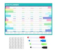 Ensemble De Planificateurs Muraux Pour Année Académique 2025, Grand Calendrier Mural Annuel Effaçable Avec 4 Marqueurs Effaçables, Calendrier D'organisation Tampons De Montage Inclus