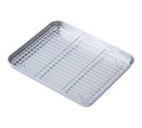 Ensemble de Plaque de Cuisson Four Inox Cuisine, Plateau Métallique avec Grille de Refroidissement, Plat Inox, Lèchefrite pour Rôtir et Cuire à la Vapeur(25x21x2.5 cm/10x8x1 in)