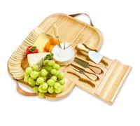 Ensemble de plateau et couteau à fromage en bambou - Plateau de charcuterie en bois avec poignées en cuir et tirette - Entertaining Essential for Wine and Cheese Lovers - Cheese Boards Charcuterie
