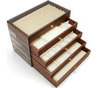 Ensemble de Plateaux de PréSentation de Bagues en Bois avec Doublure en Daim, Organisateur de Bagues pour Le Rangement et la PréSentation de Bijoux (1 à 8 Niveaux)(5 Layer B)