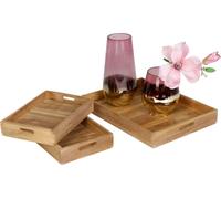 Ensemble de plateaux en teck 3pcs Plateau de service Plateau décoratif Plateau de petit déjeuner Cuisine