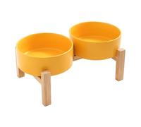 Ensemble De Plats À Double Bol en Céramique pour Animaux De Compagnie avec Base Bois Station d'alimentation Petits Chiens Et Chats Conception Anti-déversement Un Usage Domestique Bol