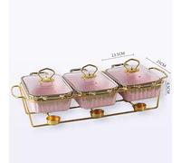 Ensemble de plats à frire en acier inoxydable avec plateau chauffant en | Élégant plat en céramique marbré pour garder les aliments au chaud pendant des heures lors de mariages, fêtes, buffets (rose)