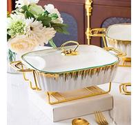 Ensemble de plats à frire en céramique avec couvercles et supports de | Élégant chauffe-buffet en céramique pour garder les aliments chauds lors de la restauration, des mariages et des fêtes (blanc