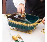 Ensemble de plats à frire en céramique avec couvercles et supports de | Élégant chauffe-buffet en céramique pour garder les aliments chauds lors de la restauration, des mariages et des fêtes (vert