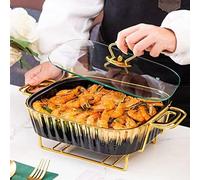 Ensemble de plats à frire en céramique avec couvercles et supports de | Élégant chauffe-buffet en céramique pour garder les aliments chauds lors de la restauration, des mariages et des fêtes (noir