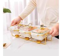 Ensemble de plats à frire - Plateaux chauffants 3 en 1 en céramique avec couvercle en verre - Chauffe-buffet de 3 x 0,9 l pour servir et réchauffer