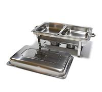 Ensemble de plats rectangulaires en acier inoxydable avec brûleur à alcool et plateaux à eau, chauffe-aliments à double grille pour événements de restauration