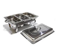 Ensemble de plats rectangulaires en acier inoxydable avec brûleur à alcool et plateaux à eau, chauffe-aliments à double grille pour événements de restauration