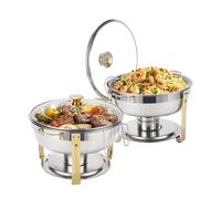 Ensemble de plats ronds en acier inoxydable avec couvercle en verre - Idéal pour garder les aliments au chaud lors d'événements de restauration, de fêtes et de mariages - Parfait pour les services