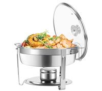 Ensemble de plats ronds en acier inoxydable avec couvercle en verre - Idéal pour garder les aliments au chaud lors d'événements de restauration, de fêtes et de mariages - Parfait pour les services