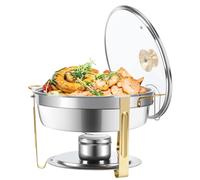 Ensemble de plats ronds en acier inoxydable avec couvercle en verre - Idéal pour garder les aliments au chaud lors d'événements de restauration, de fêtes et de mariages - Parfait pour les services