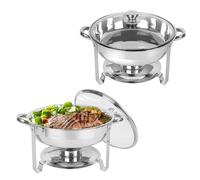 Ensemble de plats ronds en acier inoxydable avec couvercle en verre - Idéal pour garder les aliments au chaud lors d'événements de restauration, de fêtes et de mariages - Parfait pour les services