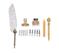 Ensemble de plumes avec 10 pointes interchangeables, stylo de calligraphie en quille avec ouvre-lettres en cire laquée au feu et flacon d’encre, kit d’écriture rétro pour le journa (Blanche)