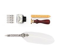 Ensemble de plumes d’écriture vintage, plume à encre avec pointes en acier inoxydable, outil élégant de calligraphie avec boîte cadeau, comprenant un tampon à cire et encre pour la (Blanche)