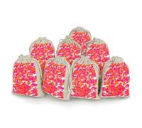 Ensemble de poche de huit petits paquets en coton et lin avec des touches audacieuses de rose vif, de violet et d'orange