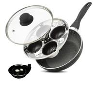 Ensemble de pocheuses à œufs en silicone anti-adhésif pour 4 tasses avec poêle à frire en acier inoxydable, batterie de cuisson à induction de 20 cm pour des œufs pochés parfaits