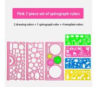 Ensemble de pochoirs de dessin de spirographe géométrique,modèle de peinture,règle,artisanat d'art créatif,jouet éducatif pour enfants,cadeau pour filles et garçons - Type 7pcs pink