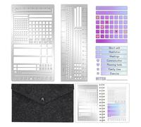 Ensemble de pochoirs de mise en page de journal réutilisables avec pochette de rangement, guides de planificateur en acier inoxydable, boîtes d ' écriture, lignes de notes, de préparation de de