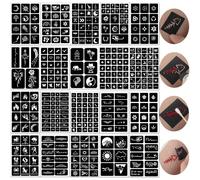Ensemble de pochoirs de tatouage temporaire rectangulaire - assortiment polyvalent, convenant pour les fêtes de plage et de festival, comprenant des motifs d'animaux, de fleurs, d'alphabet, de paillet