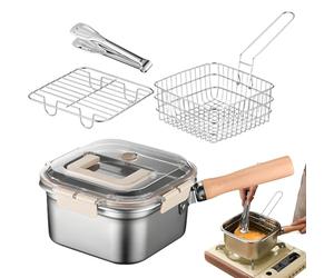 Ensemble de poêles à friteuse - Friteuse à poisson portable avec support d'égouttement d'huile | Ustensiles de cuisine pour le camping, le pique-nique, le jardin, le barbecue, les réunions entre amis