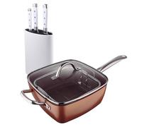 Ensemble de poêles carrées 24 x 24 cm en aluminium pressé + lot de 3 couteaux en acier inoxydable avec tacoma Optimum Copper Bergner