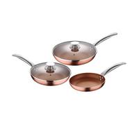 San Ignacio Optimum Copper | Poêles antiadhésives | Lot de 3 poêles de 20, 24 et 28 cm de diamètre et 2 couvercles | En aluminium pressé | Revêtement Multiclad | Tous types de cuisinières