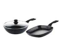 Ensemble de poêles Westinghouse - Poêle grill 28 cm + Poêle wok 30 cm - Marbre noir