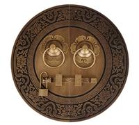 Ensemble de poignée de porte antique en cuivre pur, anneau de traction rond classique chinois avec serrure en laiton, accessoire de goupille de porte rétro poignée(Bronze,THK 1.2mm)