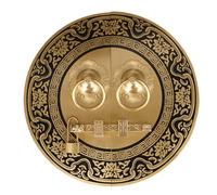 Ensemble de poignée de porte antique en cuivre pur, anneau de traction rond classique chinois avec serrure en laiton, accessoire de goupille de porte rétro poignée(Brass,THK 1.2mm)