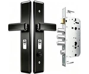 Ensemble de PoignéE de Verrouillage de Porte D'EntréE en Acier Inoxydable, PoignéE de Verrouillage de SéCurité Anti-Effraction avec 4 PêNes Dormants (Noir)(B+Inside Open)