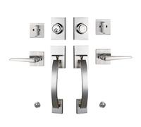 Ensemble de poignées avec bouton et mode moderne, poignée pour porte extérieure et porte d'entrée avec pêne dormant en nickel satiné MDHST Double Door Set 2006 (nickel satiné).