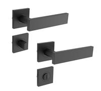 Ensemble de poignées de porte de WC - Avec kit carré - Pour porte de salle de bain - Noir mat - Norme DIN (WC carré/salle de bain)