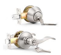 Ensemble de poignées de porte d'entrée Probrico avec pênes dormants à cylindre unique, pack combiné, leviers de porte au fini nickel satiné avec