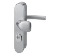 Ensemble de poignées de sécurité palière pour porte d'entrée béquille et aileron entr'axes 216mm anodisé argent - THIRARD