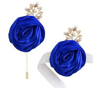 Ensemble de Poignet et de Corsage en Soie avec Fleur de Rose for Homme, Corsage de Poignet en Fleur de Rose Artificielle, adapté aux Accessoires de Fleurs de fête de Mariage et de Bal(Sapphire)