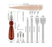 Ensemble de poinçon et fente : outil de fente, alène à gratter, bordure biseautée, bâton de ponçage en érable pour l'artisanat du DIY [Ensemble de poinçonnage et de rainurage du cuir] 6 piècesAcier Ha