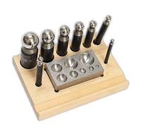 Ensemble de poinçonneuses Blue Sky 8 bouterolles et emboutir S1 Deluxe® en acier haute résistance, 8 tailles de poinçons, support en bois marqué