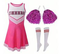 Ensemble de pom-pom girl 3 pièces (robe, pompon, chaussettes), robe moulante de gymnastique style football, costume à la mode et mignon pour soirée en boîte de nuit. L,M,S,XLPolyester,Polychlorures de