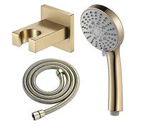 Ensemble de pommeau de douche à main en ABS brossé doré, pommeau de douche à effet pluie, pommeau de douche de massage, pommeau de douche rond avec buse en silicone, tuyau de douche, support de douche