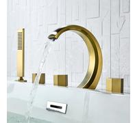 Ensemble de pommeau de douche, Baignoire de baignoire de 5 trous Tapis de douche Chrome Tapée de cascade Set à double levier BAPE TAP ROTATION ROTATION BACHEUR BACHEUR TAP avec douche, or LWX