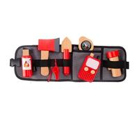 Ensemble de pompier en bois - Outils de simulation de sauvetage en cas d'incendie, kit de jeu de rôle pour tout-petits, jouet de découverte de carrière | Accessoire d'extincteur, sac de taille,