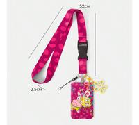 Ensemble de porte-badge SpongeBob SquarePants et Patrick Star, cordon rose rouge à motif avec boucle amovible & breloque fleur jaune, étui de carte d'identité mignon pour étudiants & bureau Cartoon,Im