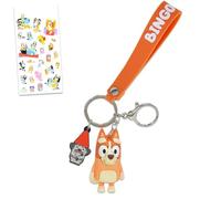 Ensemble de porte-clés Bingo - Ensemble avec porte-clés de bingo en silicone de luxe avec sangle et autocollants, plus | Porte-clés Bluey Bingo pour sac à dos, multicolore, Bluey and Bingo Wristlet