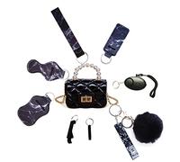 Ensemble de porte-clés d'autodéfense pour femmes et enfants, accessoires de sécurité décoratifs, avec mini sac à main, carte d'alarme personnelle, dragonne